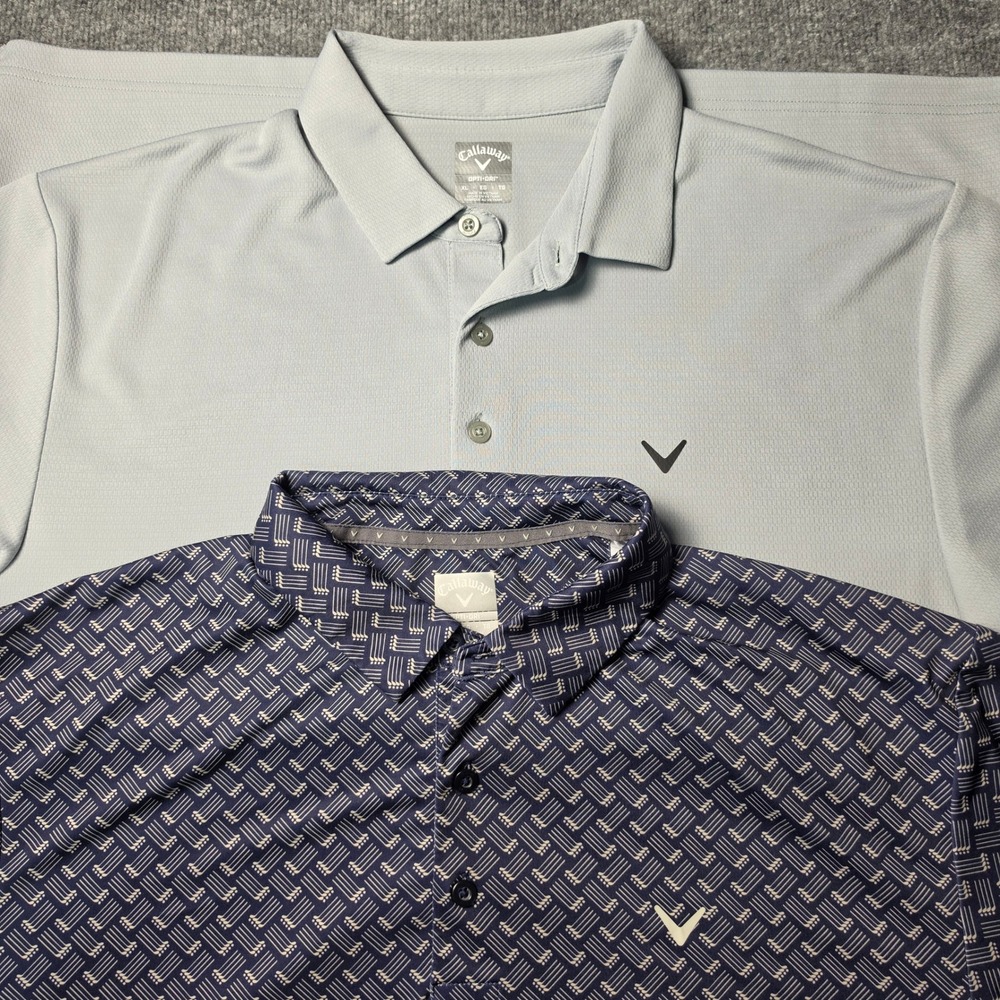 Lot of 2 Callaway Mens Opti-Dri Golf Polo Shirts XL Grey Navy Blue Geometric